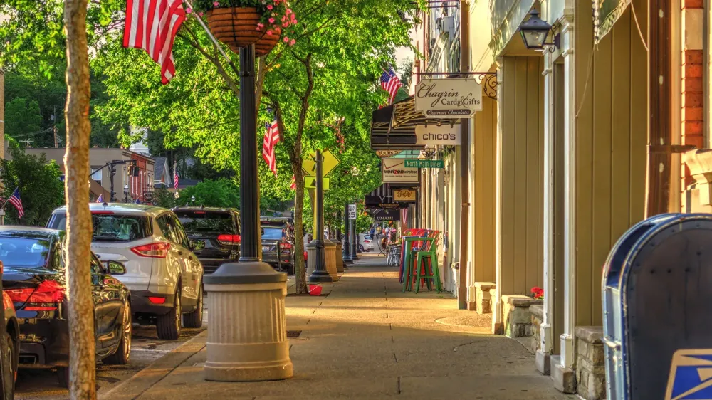 Shops on empty street.